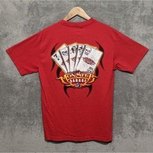 Monster Garage red skull playing card  short sleeve T-shirt L